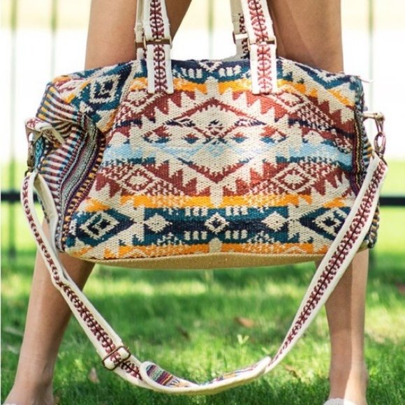 NEW Navajo Aztec Woven Weekender Duffle Bag - Picture 1 of 11